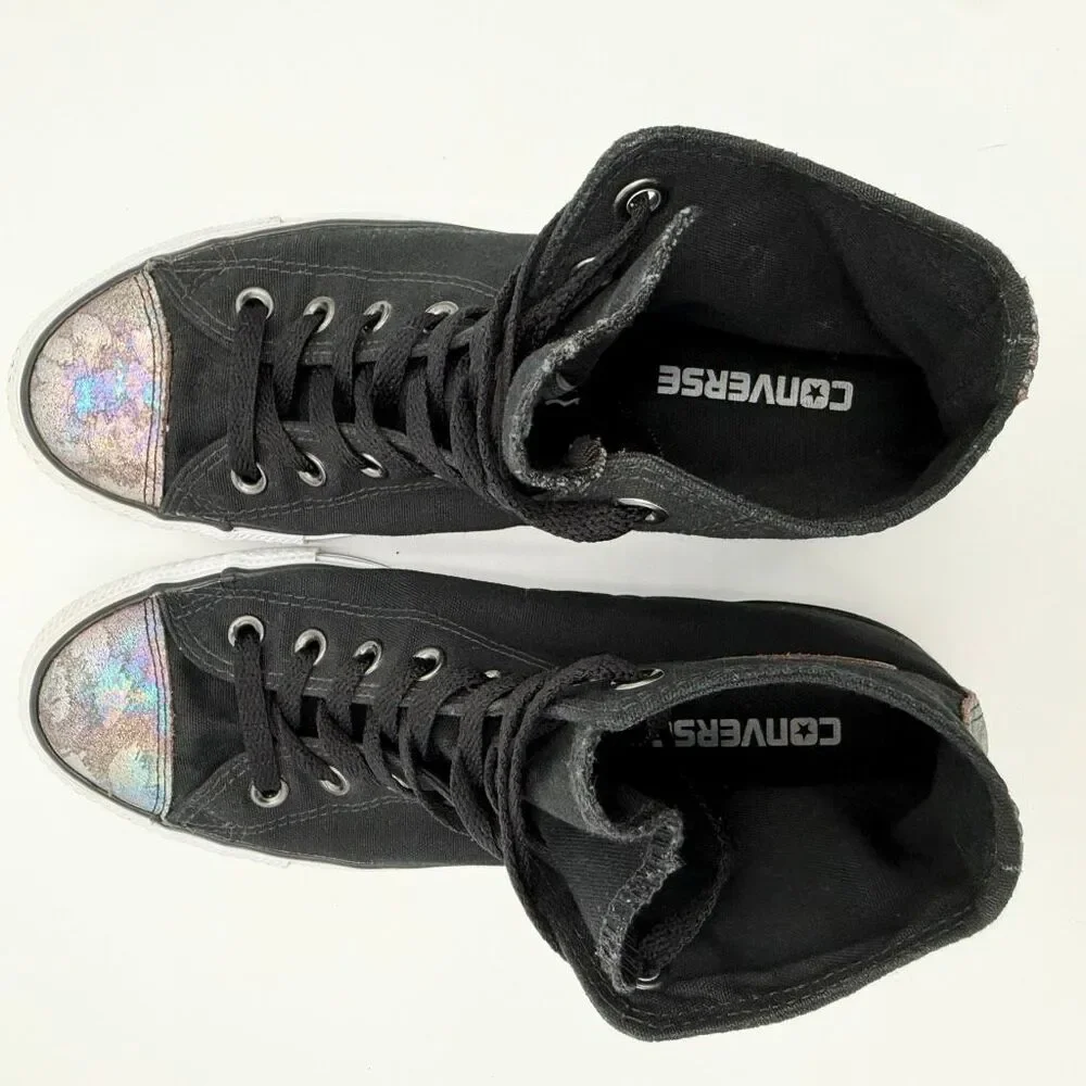 Converse All Star Chuck Taylor High Top Lace Up Black Basketball Shoes with Meta